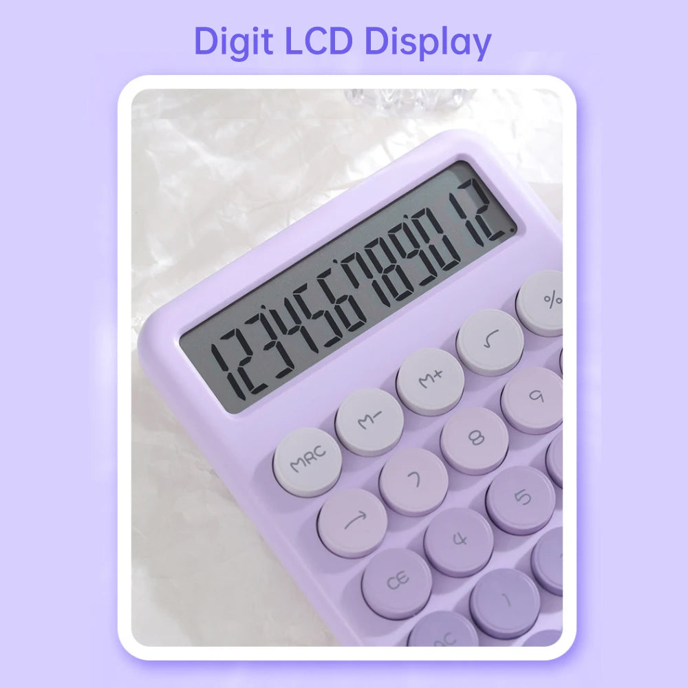 Mechanical Calculator Big Round Button Desktop Calculator 12 Digit Large LCD Display Versatile Calculator Cute Gradient Colored Peaceful Pleasures Health and Wellness
