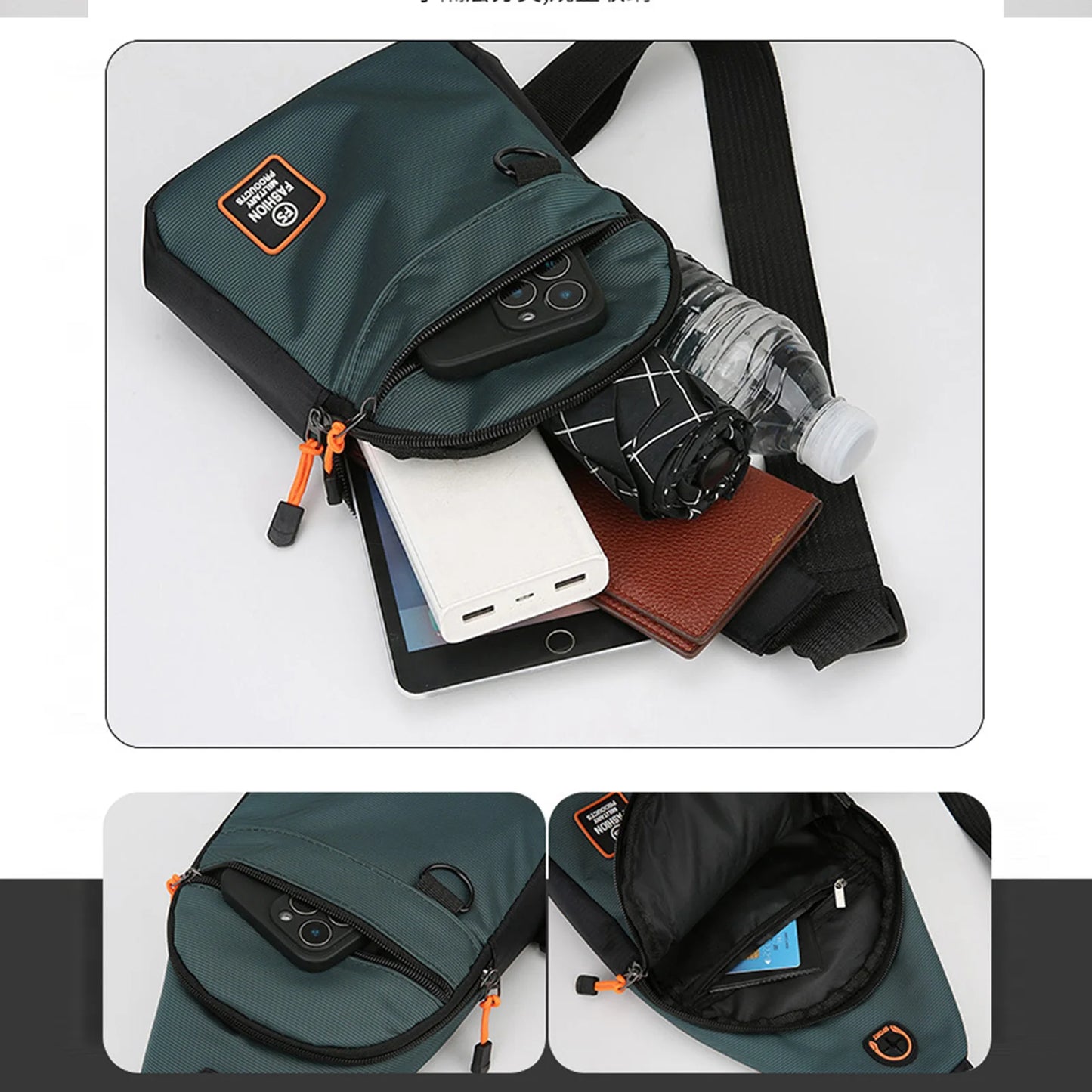Water Resistant Crossbody Bag for Men Adjustable Shoulder Chest Pack with Multiple Compartments for Commuting Travel Business Peaceful Pleasures Health and Wellness