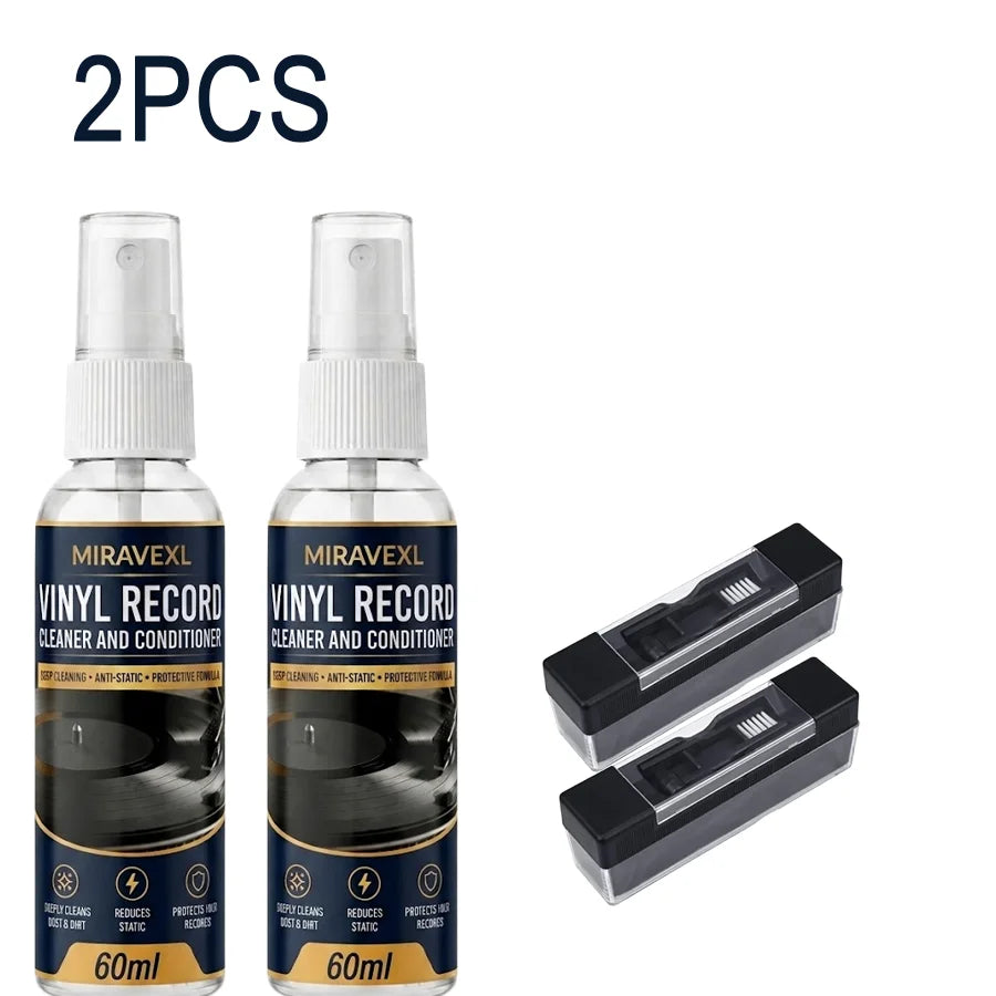 MIRAVEXL Vinyl Record Cleaning Kit – 60ml Spray & Anti-Static Brush