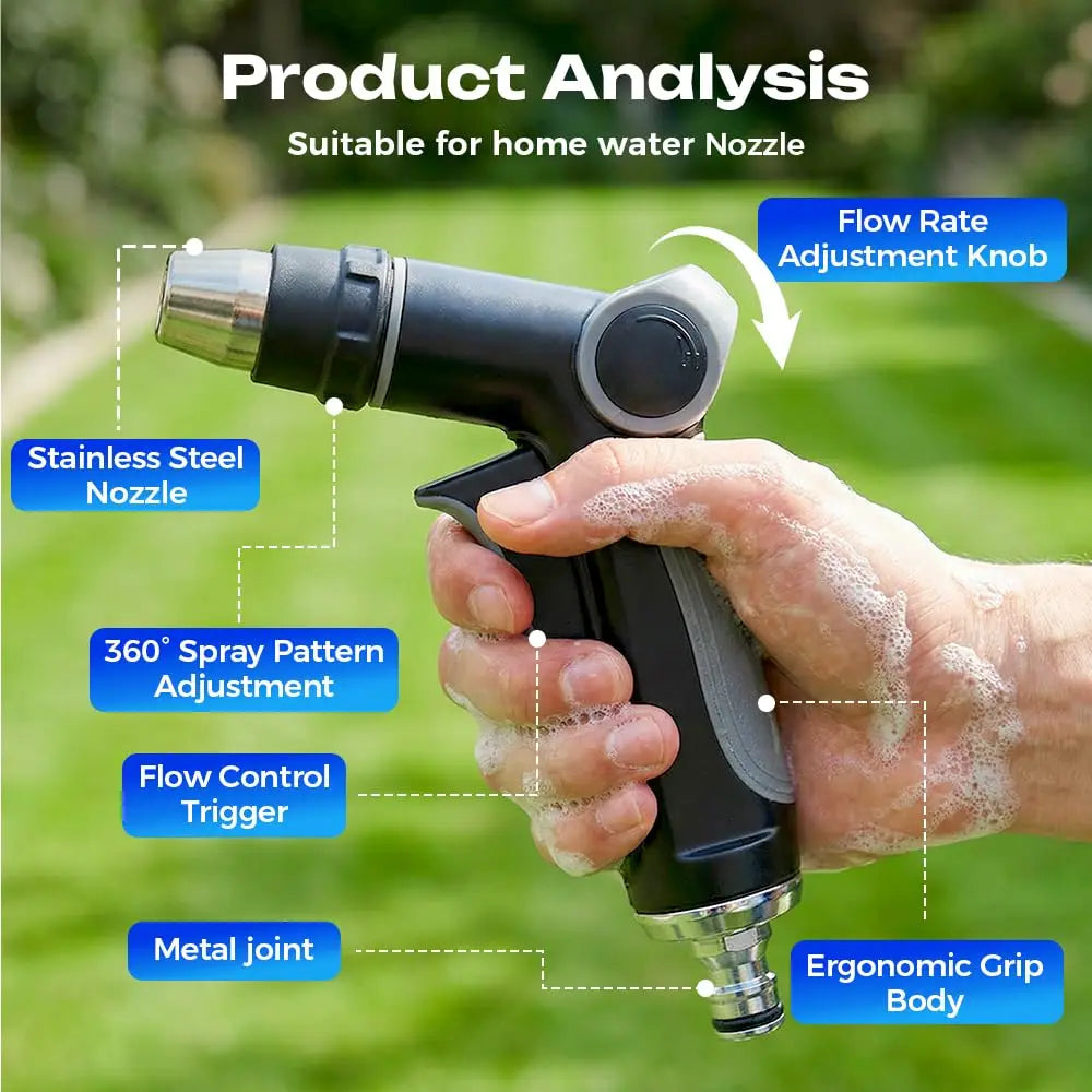 Heavy Duty Garden Hose Nozzle, Multi-Function Sprayer for Yard, Car & Pet Cleaning, High Pressure Water Washer Jet (2026 New) Peaceful Pleasures Health and Wellness