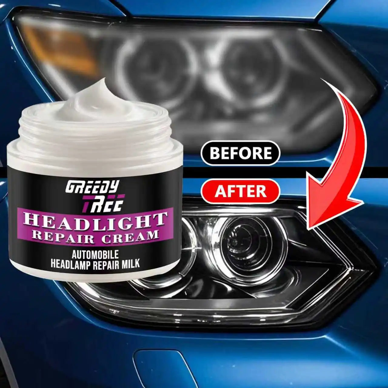 Car Headlight Restoration Kit – Polish, Wax & Defogging