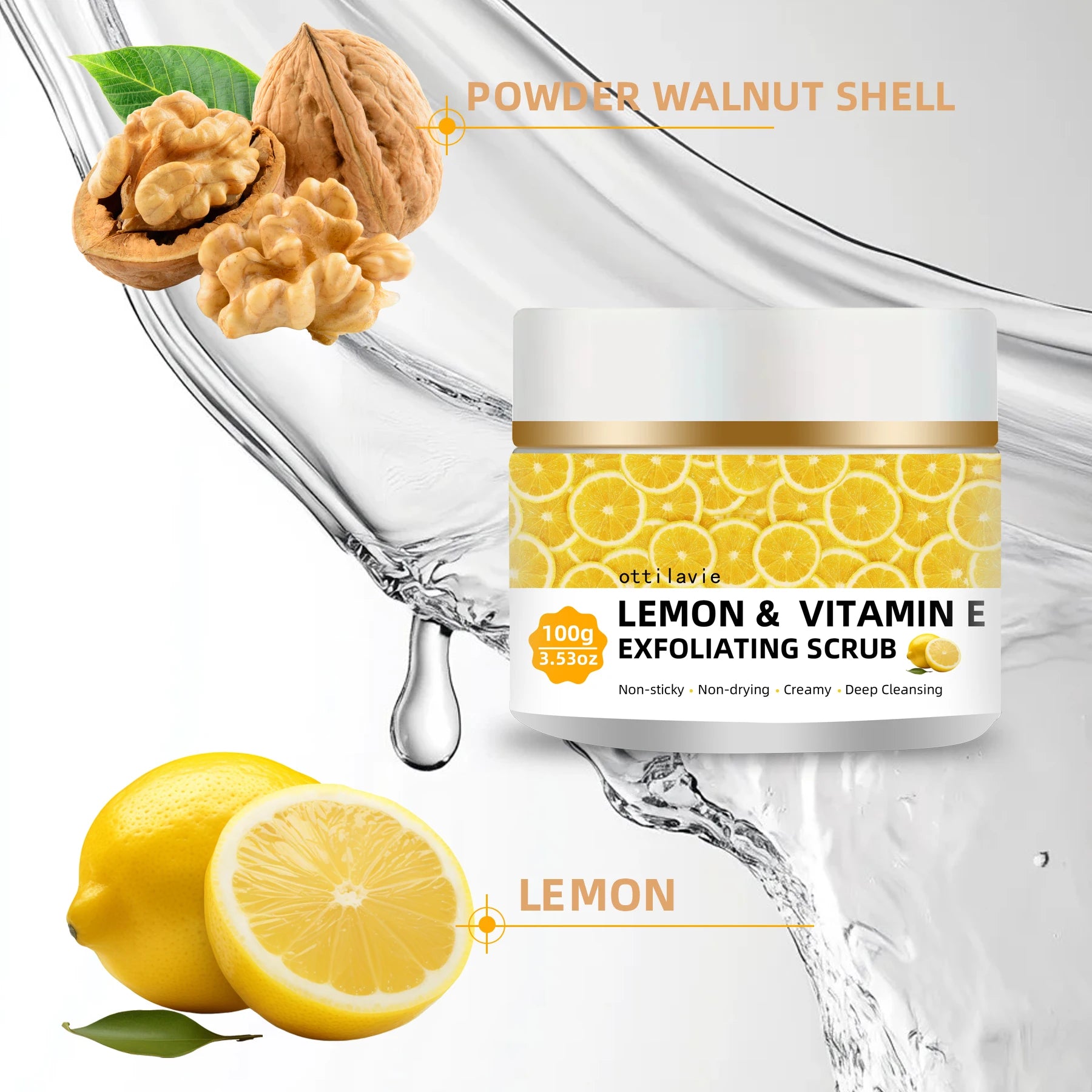 Ottilavie Lemon Vitamin E Scrub – Suitable for All Skin Types, Men & Women, Face, Neck & Body. Universal Physical Exfoliation Peaceful Pleasures Health and Wellness