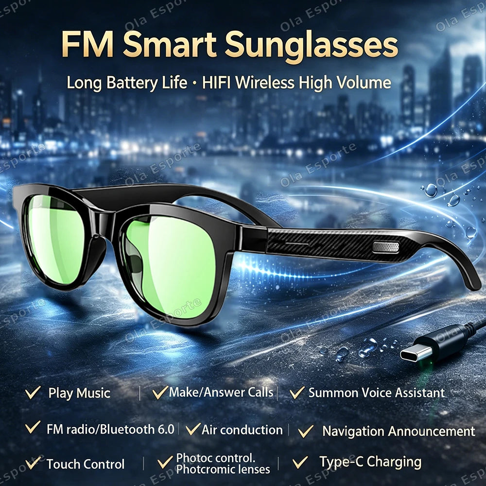 Fashion New Wireless BT Call Outdoor Sports Waterproof Multifunctional Smart Glasses Music Playback Anti-UV Smart Sunglasses Peaceful Pleasures Health and Wellness Bk-Gr