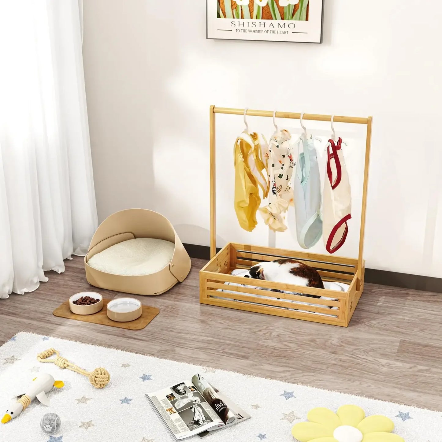 Adjustable Baby & Pet Clothes Rack with Storage Box, Bamboo Nursery Organizer for Toddler Room Peaceful Pleasures Health and Wellness