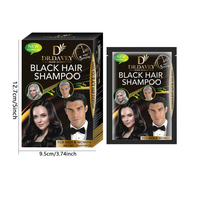 DR.DAVEY Boxed 25ml × 10 PCS Black Hair Dye Nourishes Hair, Cleanses and Cares for It, and Is a Coloring Hair Care Shampoo Peaceful Pleasures Health and Wellness