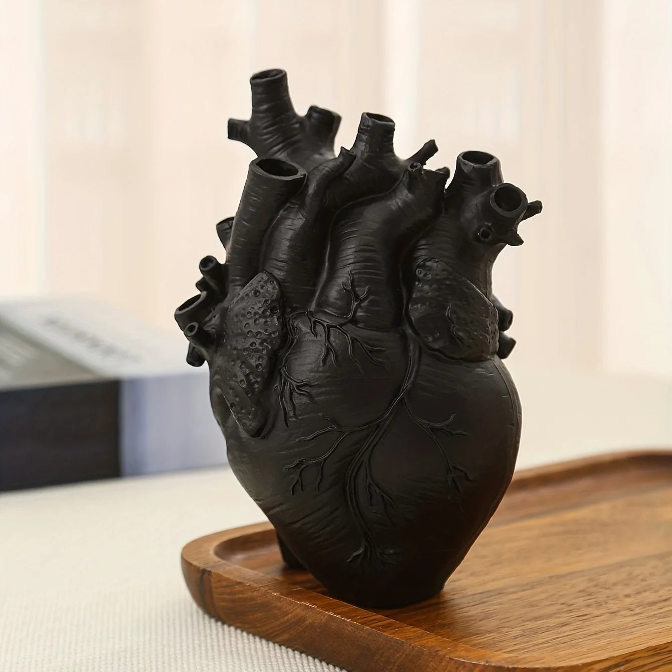 Black Anatomical Heart Vase | Resin Halloween Home Decor