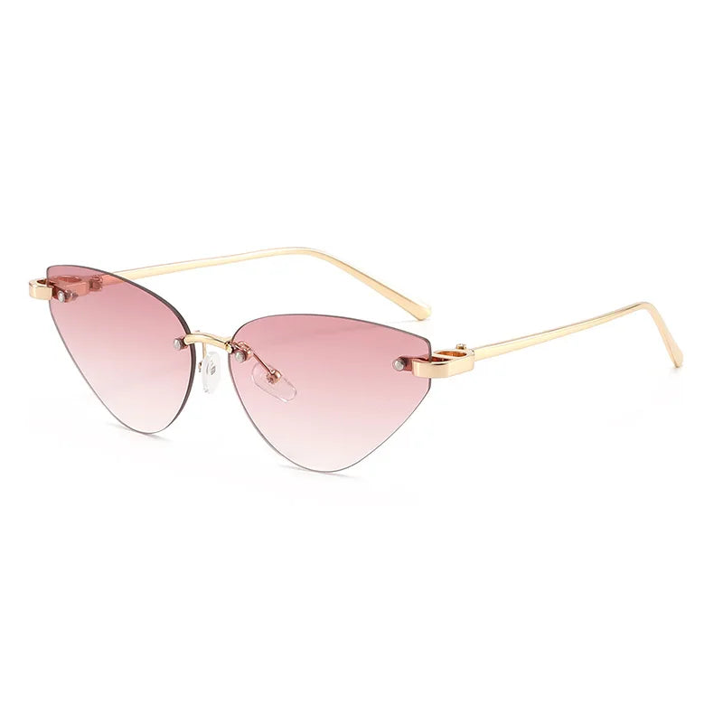 Retro Rimless Oval Cat Eye Sunglasses UV400 | Unisex Punk Shades