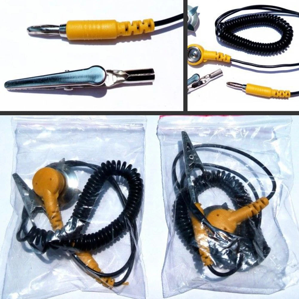 Anti-static ESD Grounding Cable Coiled Cord Alligator Clip Claw PU