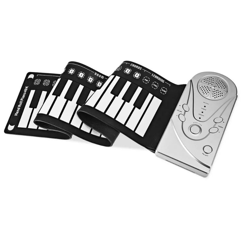 Portable 49-Key Hand Roll Piano Flexible Silicone Up Folding