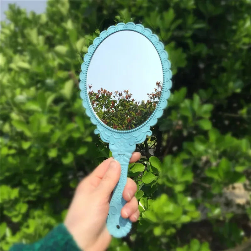 2pcs Ladies Makeup Hand Hold Mirror, Oval Round, Floral, Vintage, Princess Lady Beauty Dresser Gift Peaceful Pleasures Health and Wellness Blue
