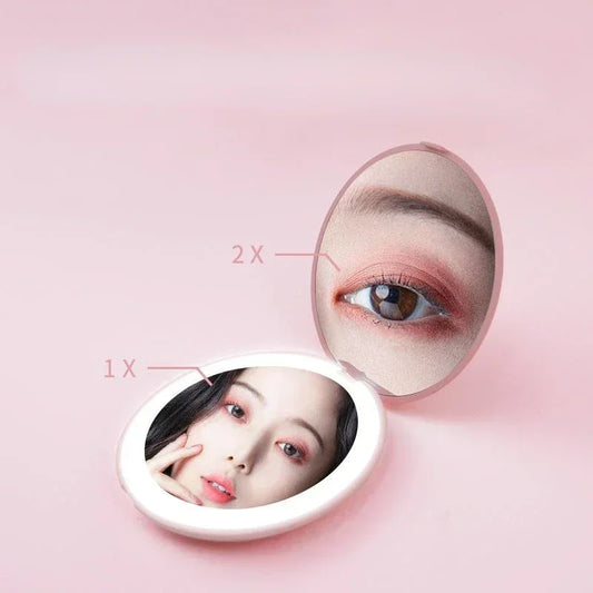 Foldable Compact Magnifying Makeup Mirror with LED Lights Compact Makeup Mirror Peaceful Pleasures Health and Wellness pink-2X
