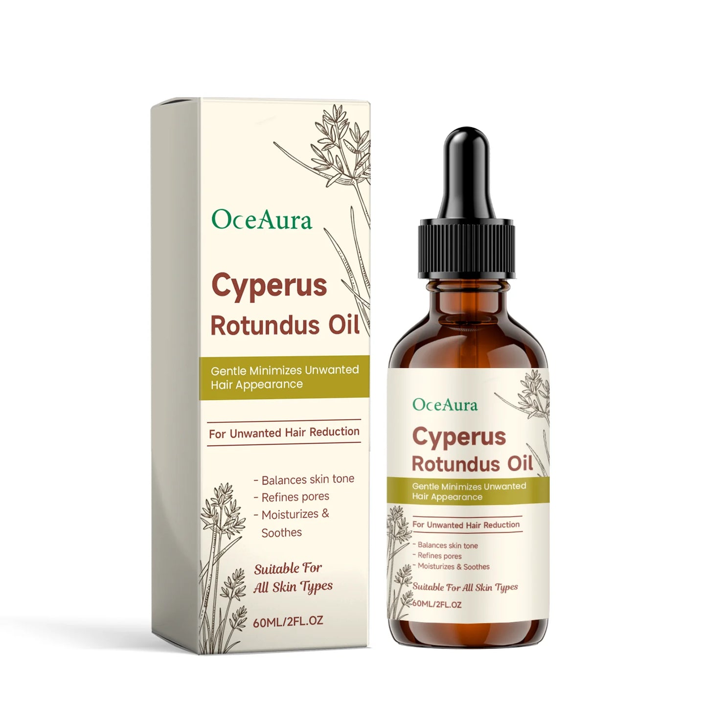Oceaura Hair Removal Oil Moisturizing Gentle Hair Removal Soothing Redness Smoothing Hair Softening Repair Cyperus Rotundus Oil Peaceful Pleasures Health and Wellness 60ml boxed
