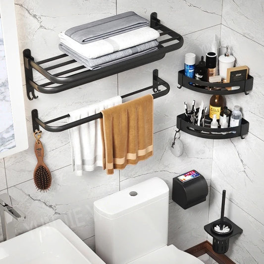 No-Drill Wall Mounted Bathroom Hardware Set | Towel Rack & Hook Bath Hardware Set Peaceful Pleasures Health and Wellness