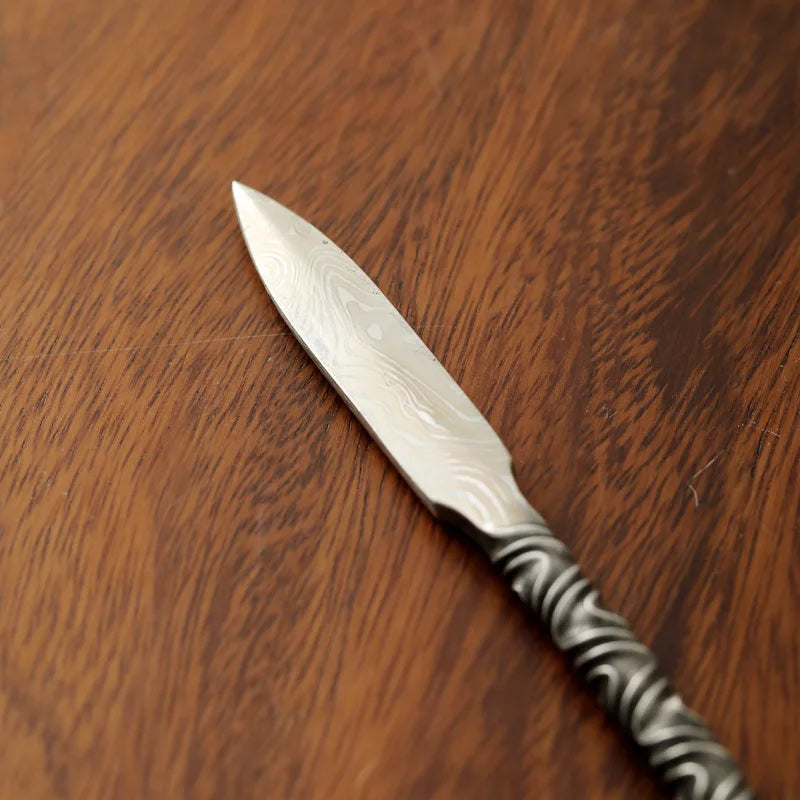 304 tea knife Damascus pattern handmade Pu'er tea needle pry tea tool tea cake tea cone tea set accessories Peaceful Pleasures Health and Wellness