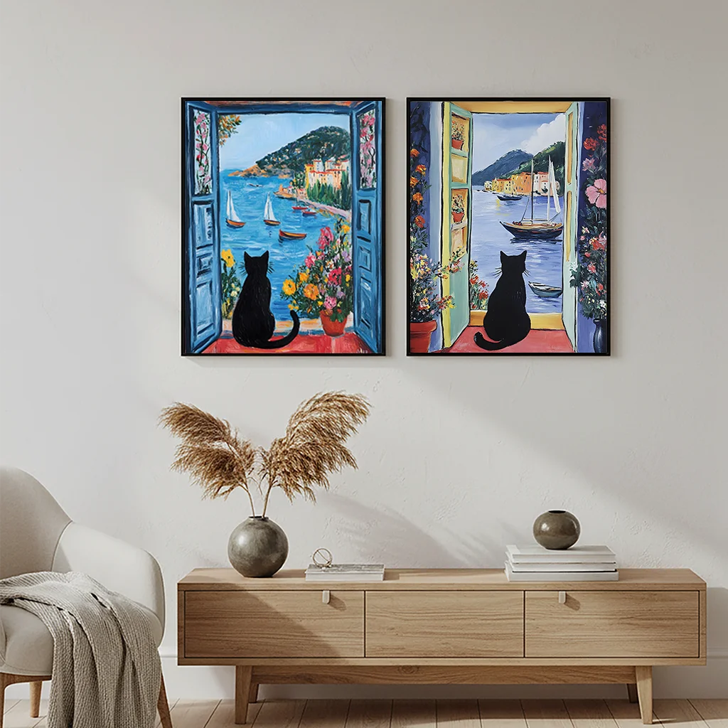 Animal Ocean Landscape Wall Art, Nordic Coastal Canvas Painting, Matisse Flower Poster Print for Bedroom Living Room Wall Decor Peaceful Pleasures Health and Wellness