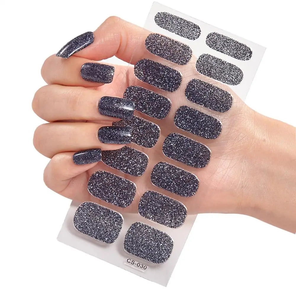 French Glitter Foil UV Gel Nail Wraps – 16-Tip Semi-Cured Strips