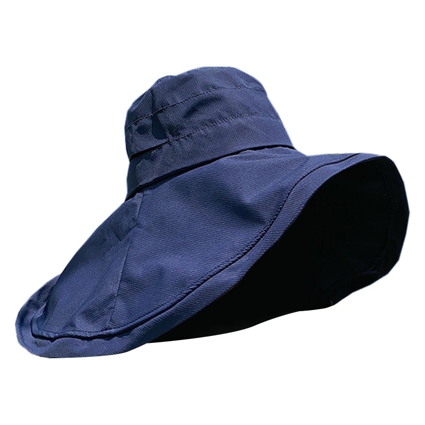 Ladies Sun Protect Hat For Beach 13cm Large Brim With Styling Aluminum Wire Sun Hat With Cover Uv Block Ladies Summer Peaceful Pleasures Health and Wellness Navy blue