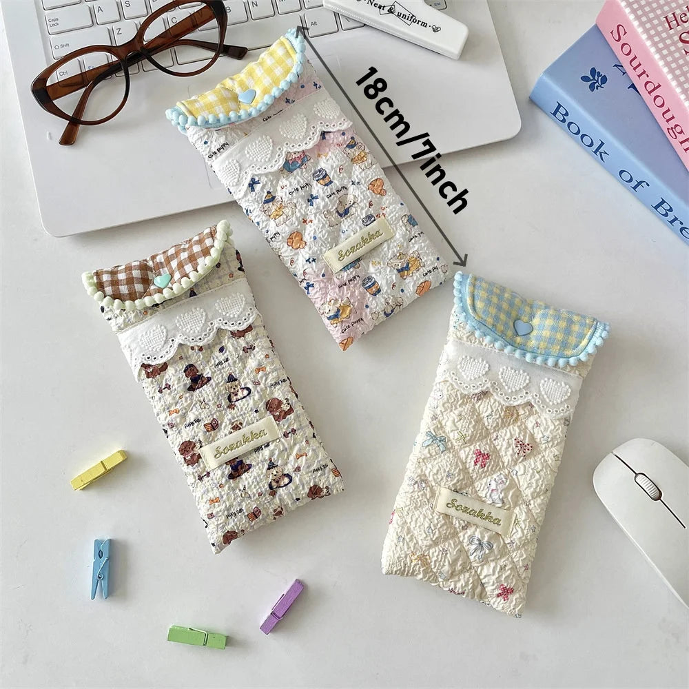 Quilted Cotton-Sunglasses PouchPortable Pressure-resistant Sunglasses Storage Bag for Girl Portable Glasses Case Peaceful Pleasures Health and Wellness