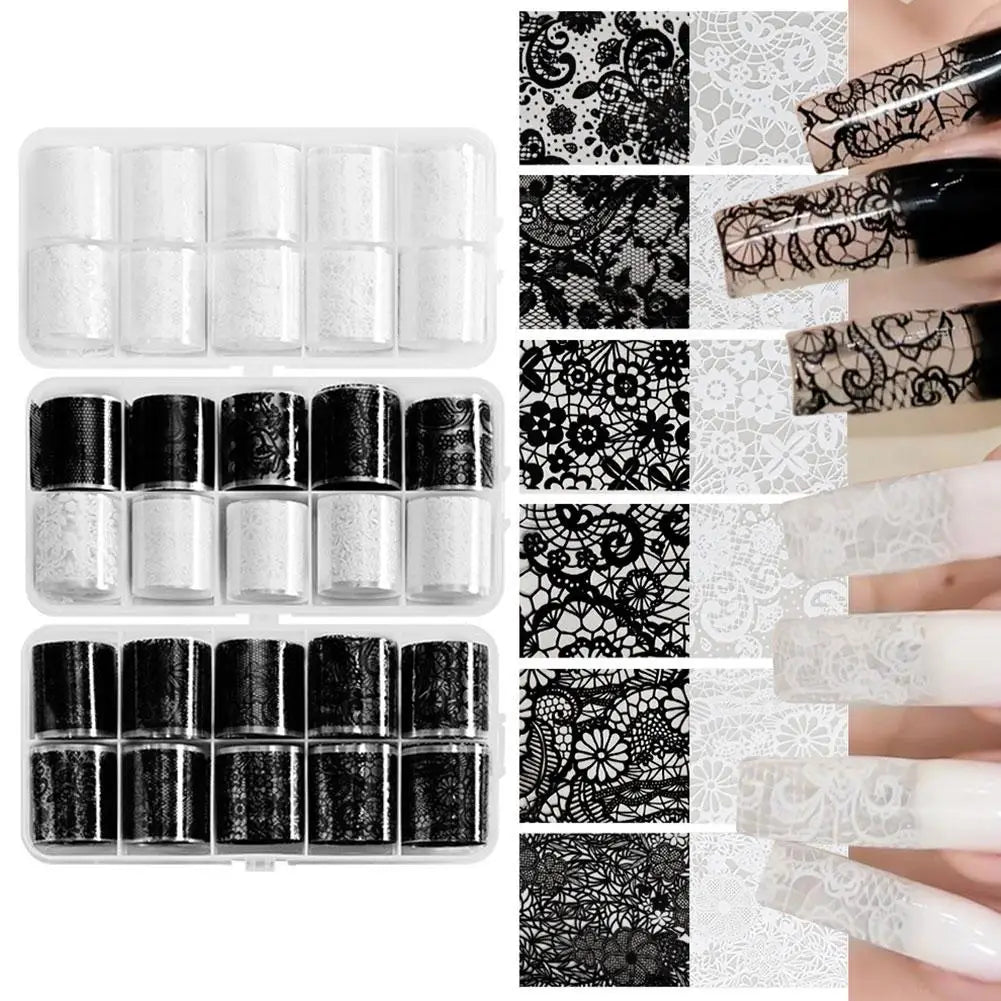 10-Roll Lace Nail Transfer Foils | DIY Nail Art Stickers Set