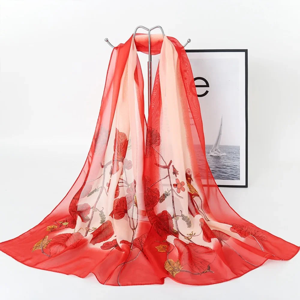Women's Chiffon Floral Gradient Scarf Shawl – 160×50cm