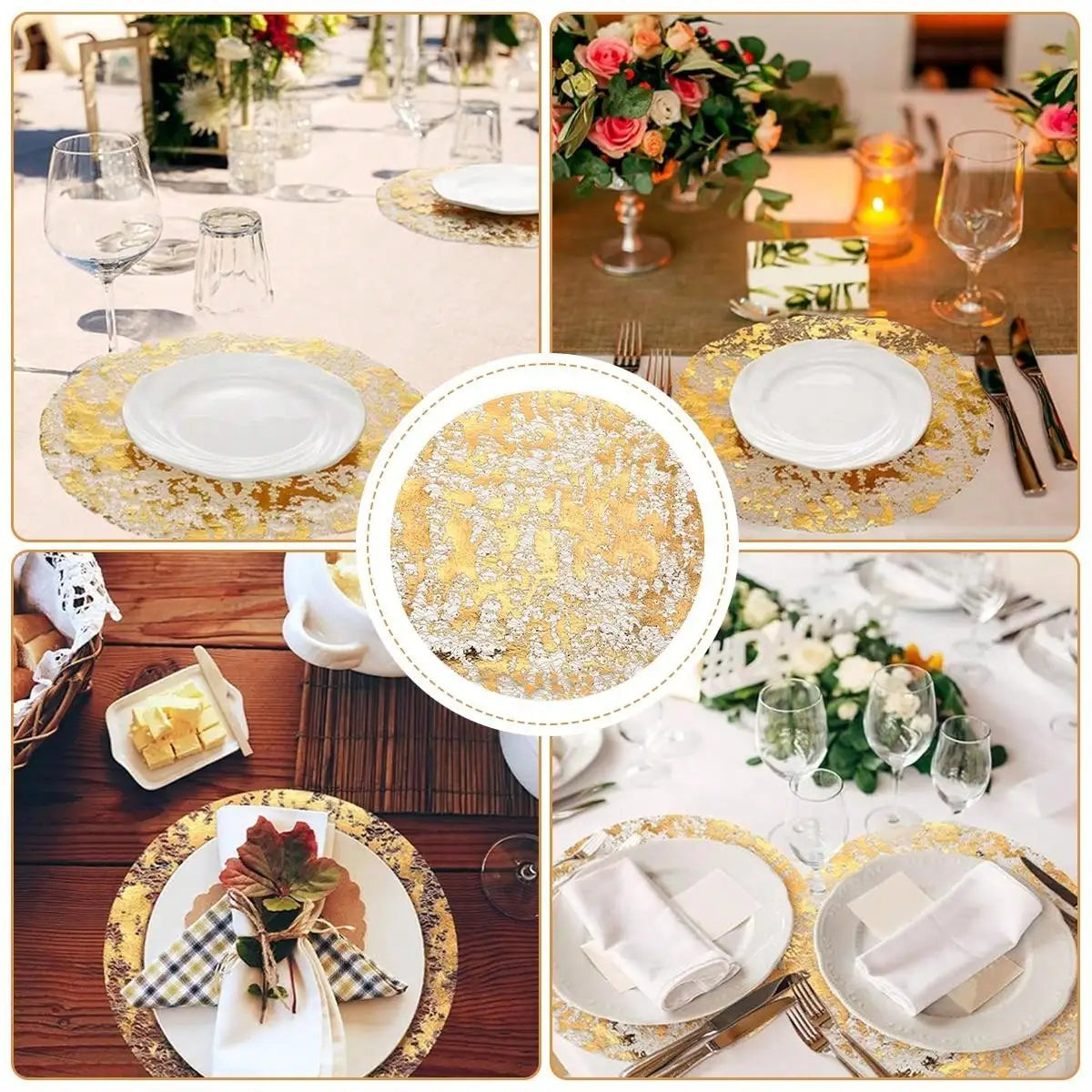 50/100/150/200pcs Disposable Gold Placemats, 13 Inch Gold Foil Mesh Mats, Dining Table Decoration for Christmas New Year Party Peaceful Pleasures Health and Wellness