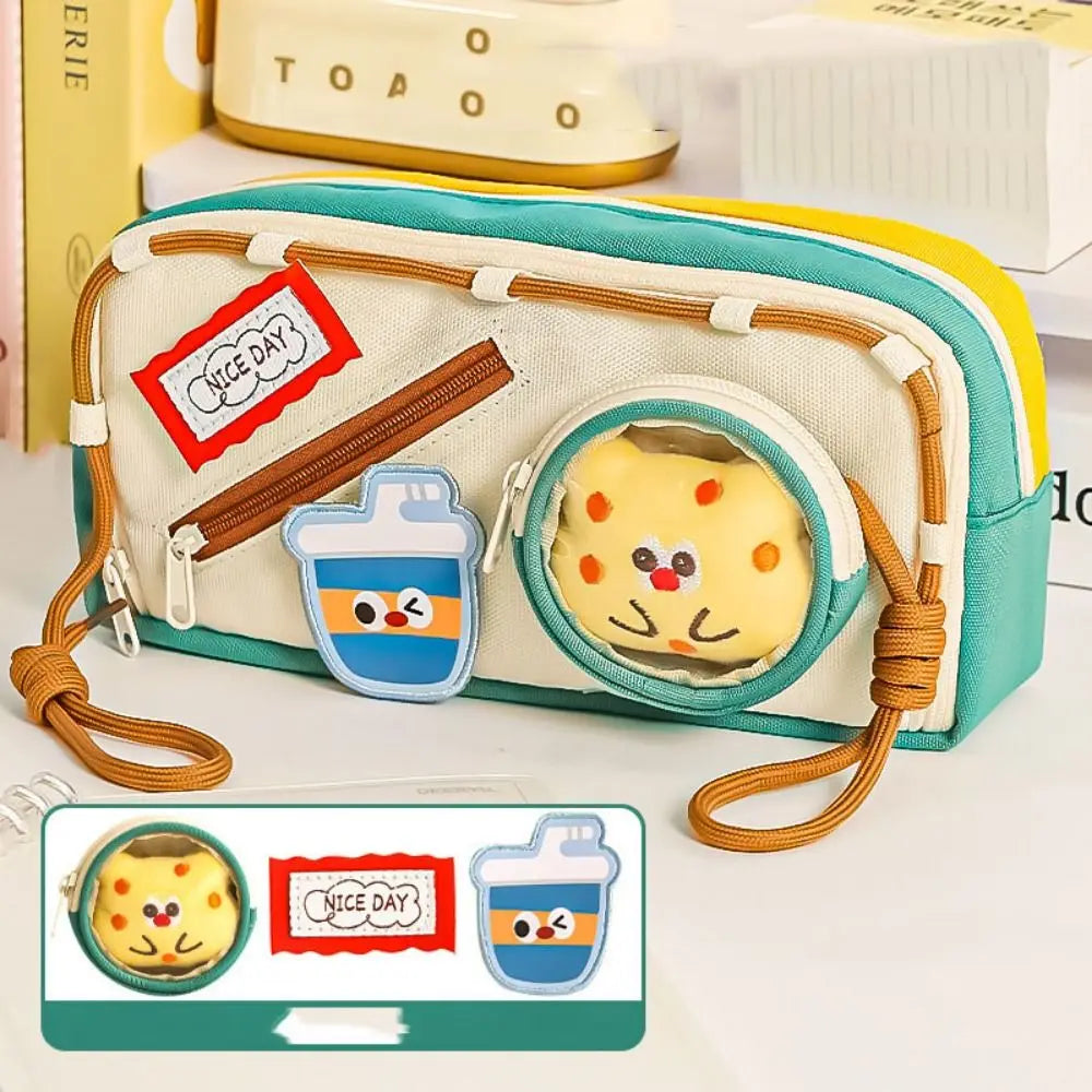 Large Capacity Hamburger Pencil Case Aesthetic Portable School Cases Pouch Kawaii Delicious Food Bag Organizer Box Student Peaceful Pleasures Health and Wellness
