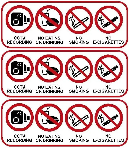 3pc 150 x 55 mm No Eating or Drinking, No Smoking, No Vaping Stickers Decals forTaxi Minibus Coach Hire Car Business Peaceful Pleasures Health and Wellness Default Title