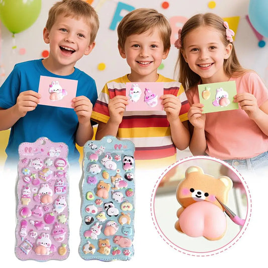3D Soft Cute Cartoon Animal Butt Sticker - Pinch Music Decompression DIY Mobile Phone Decoration Kids Funny Adhesive Accessory Peaceful Pleasures Health and Wellness