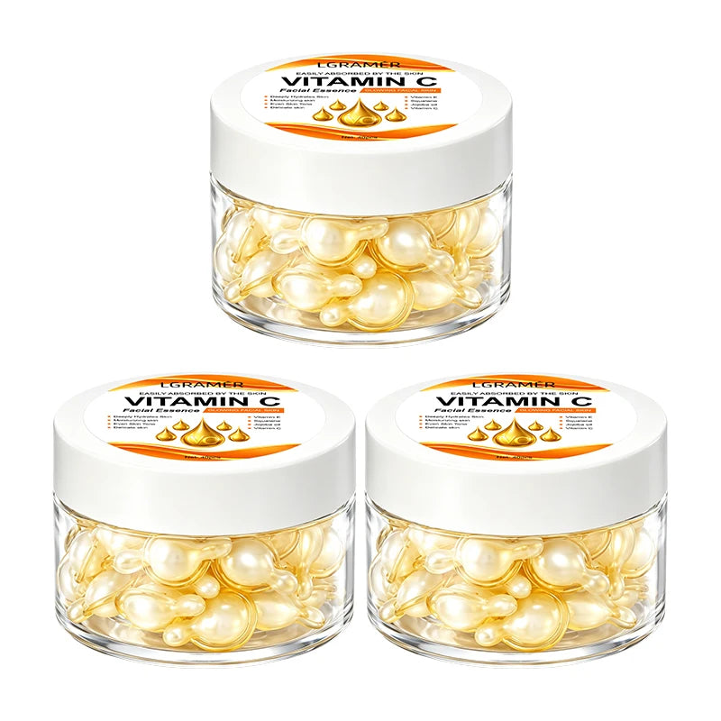 Vitamin C Brightening Essence Capsules,Moisturizing Anti-Aging Facial Essence,Firming Skin Care Capsules Suitable for All People Peaceful Pleasures Health and Wellness 3 boxes