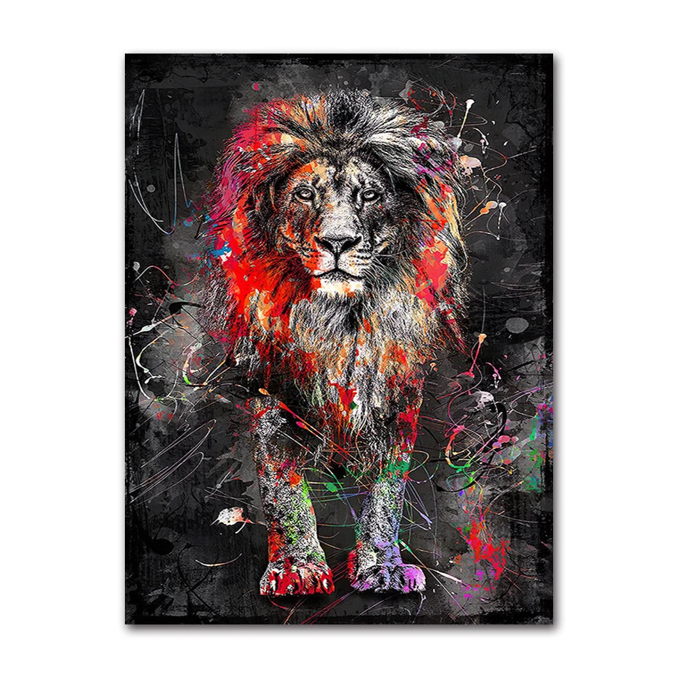 Abstract Colorful Lion Canvas Wall Art | Modern Animal Print