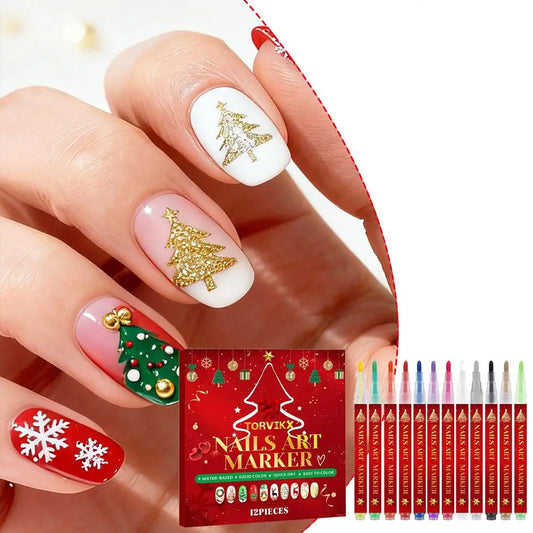 12-Piece Christmas Nail Art Pen Set – Fine Tip Quick-Dry Nail Art Pen Set Oasis Select