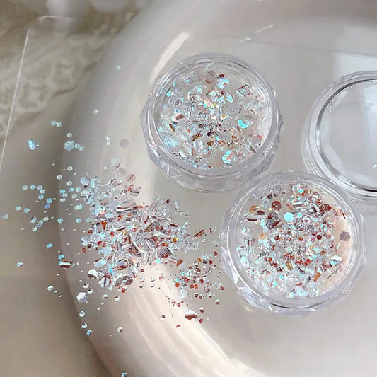 Silver Iridescent Hexagon Nail Glitter Flakes | Gel Sequins Nail Glitter Flakes Oasis Select