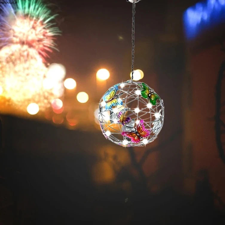 Outdoor Solar Lamp Garden Butterfly Light Home Decorative Nightlight Pendant Waterproof Butterfly Round Ball Light Alloy Ball Peaceful Pleasures Health and Wellness