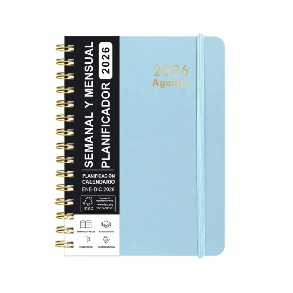 2026 Spanish Planner a5 Notebook Essential Daily Organizer Self-Tracking Diary Book Convenient Coil Calendar Peaceful Pleasures Health and Wellness
