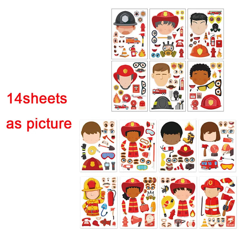 Make Fire Engine Stickers Kid DIY Toys Create Own Fireman Face