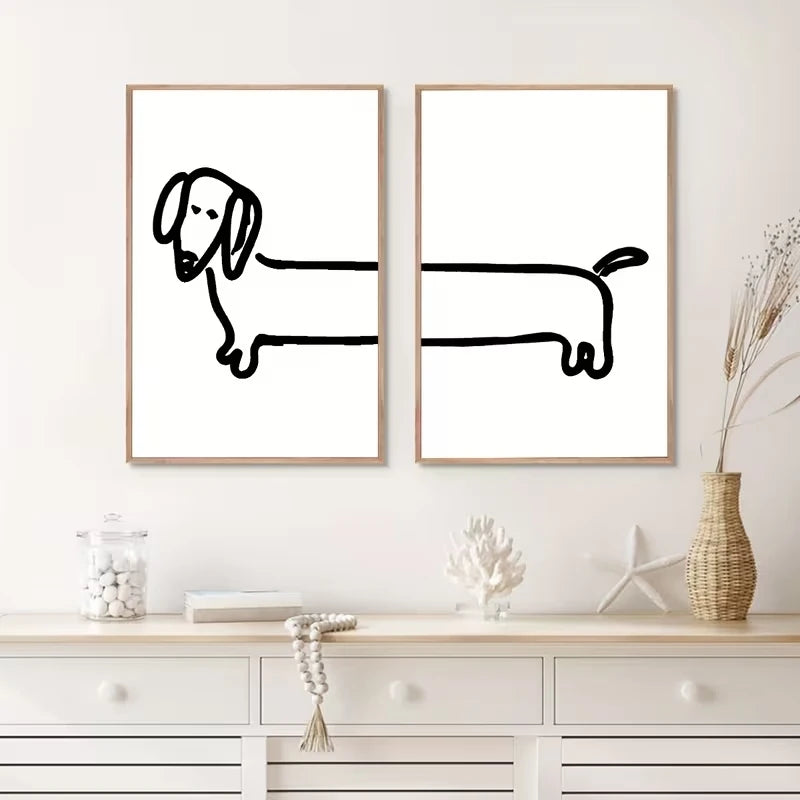 Funny Dachshund Canvas Wall Art Print Set of 2 | Dog Decor