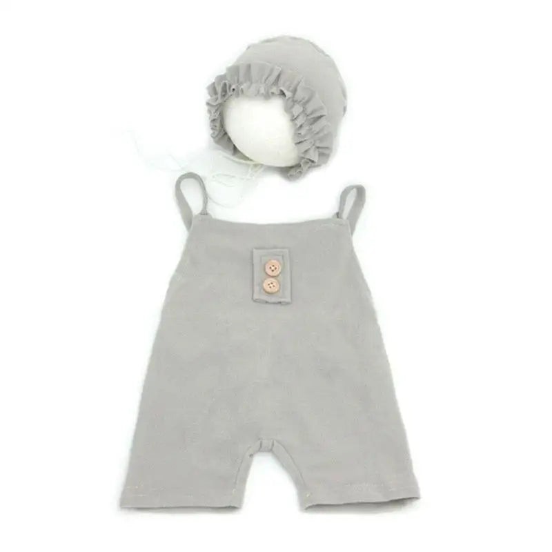 Newborn Photography Outfit – Baby Overalls & Hat Set 0–6M