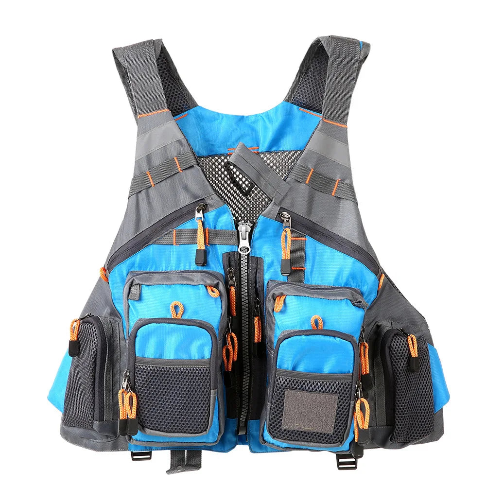 Outdoor Breathable Padded Fishing Life Vest Superior 209lb Bearing Life Safety Jacket Swimming Sailing Waistcoat Utility Vest Peaceful Pleasures Health and Wellness Blue