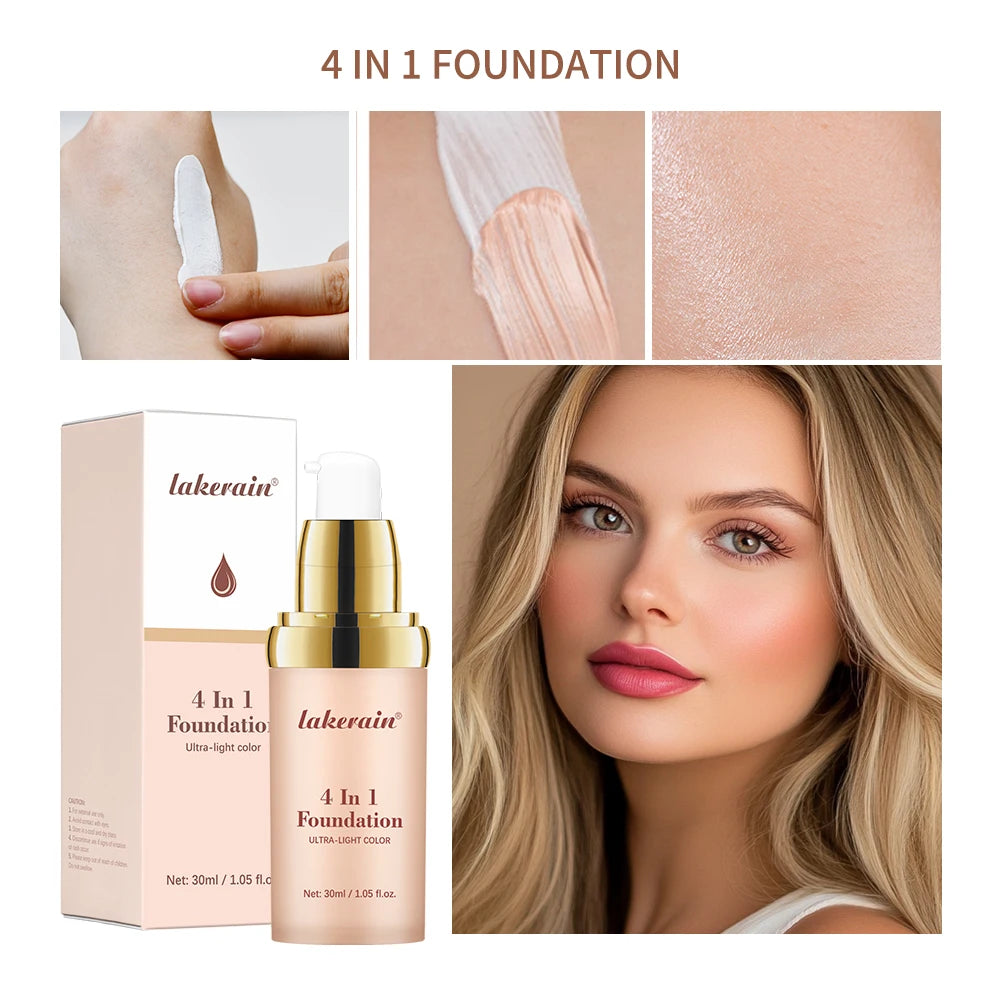 4in1 Foundation Liquid Hydrating Full Coverage Concealer SPF30 Long-wearing Waterproof Even Skin Tone Foundation Face Cosmetics Peaceful Pleasures Health and Wellness