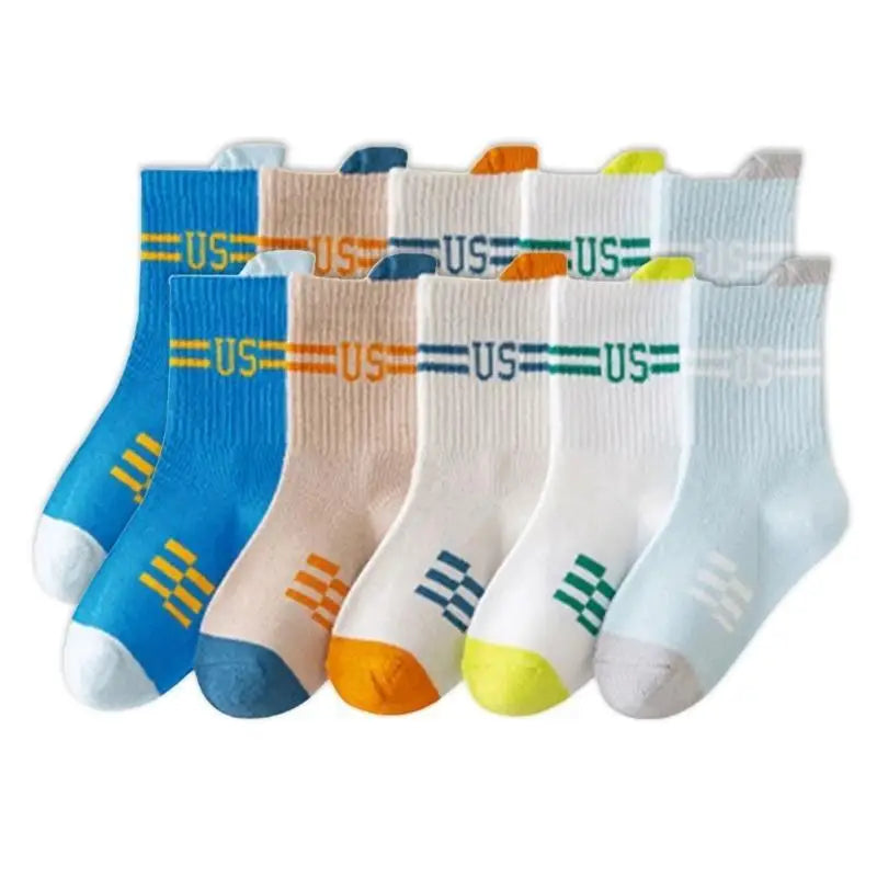 Kids Cotton Sport Socks 5 Pairs | Letter Print Boys & Girls