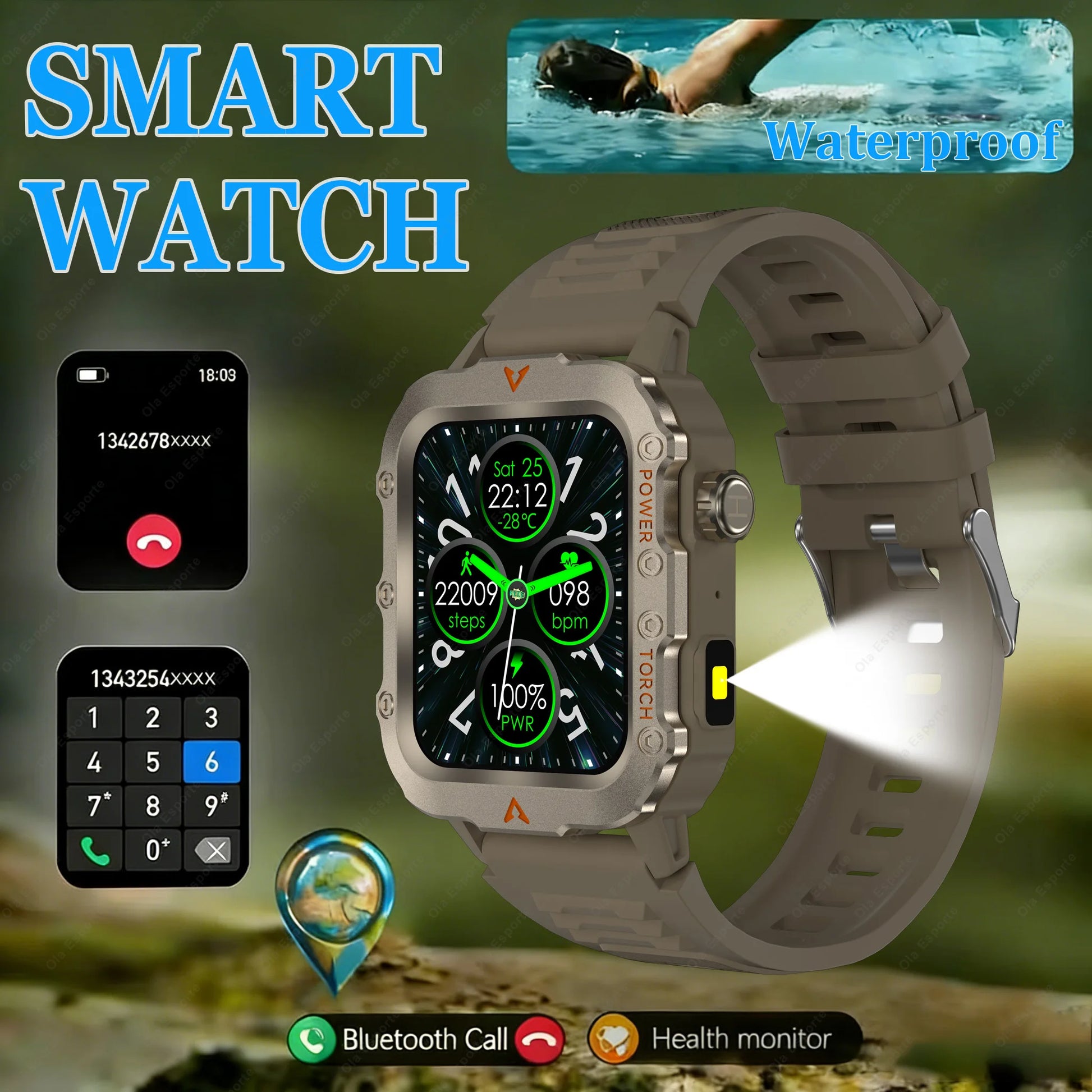 New Military GPS Smart Watch Men Flashlight IP68 Waterproof Outdoor Sport Fitness Tracker Bluetooth Call Smartwatch HW12 Peaceful Pleasures Health and Wellness
