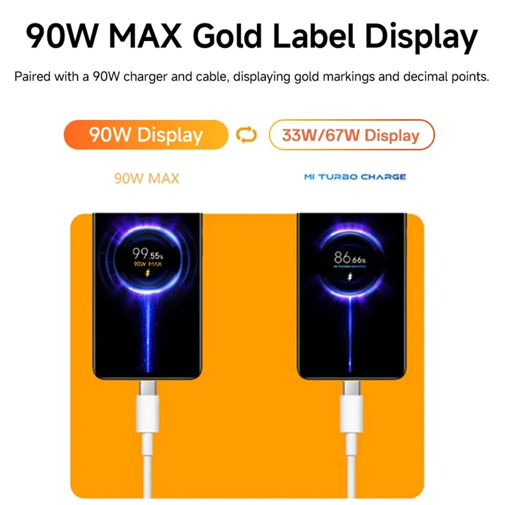 90W USB Turbo Charger & 6A USB-C Cable for Xiaomi Redmi