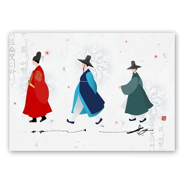 Korean Hanbok Traditional Canvas Wall Art | Vintage Asian Poster