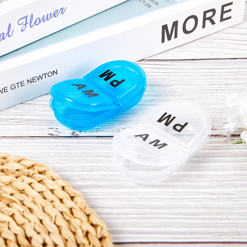 2 Grids Waterproof Pill Organizer Portable Oval Pill Box Pill Container Daily AM&PM Containers Peaceful Pleasures Health and Wellness