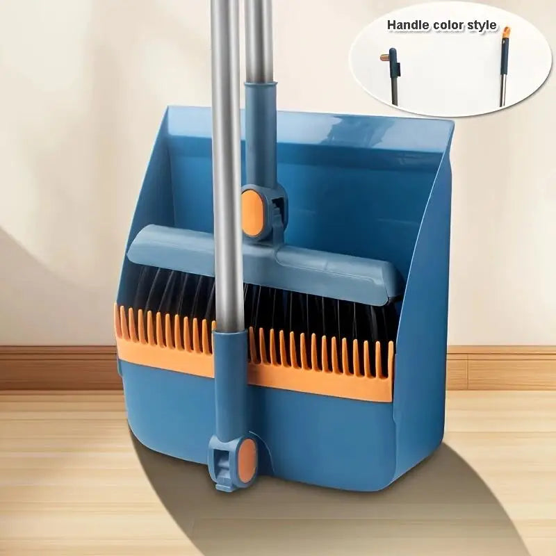 Upright Broom & Dustpan Set | Long Handle, 180° Rotation
