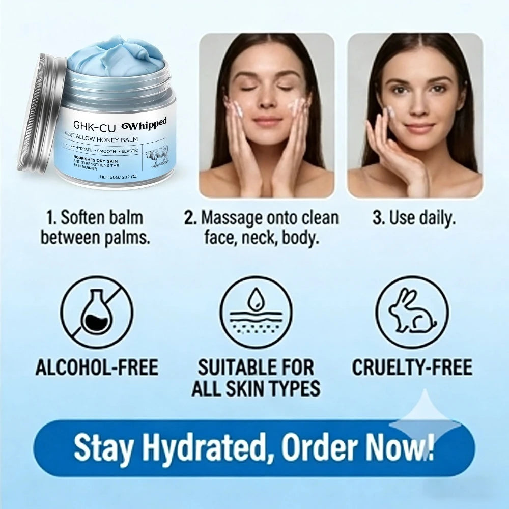 Copper Peptides GHK-Cu Beef Tallow for Skin: Blue Balm Manuka Honey Face and Body Moisturizer for Mature, Dry & Sensitive Skin Peaceful Pleasures Health and Wellness