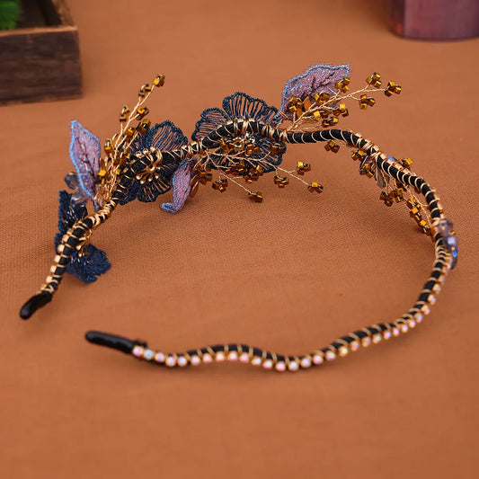 Fabric Flower Headband With Artificial Leaves For Women 38cm Elastic Design Peaceful Pleasures Health and Wellness