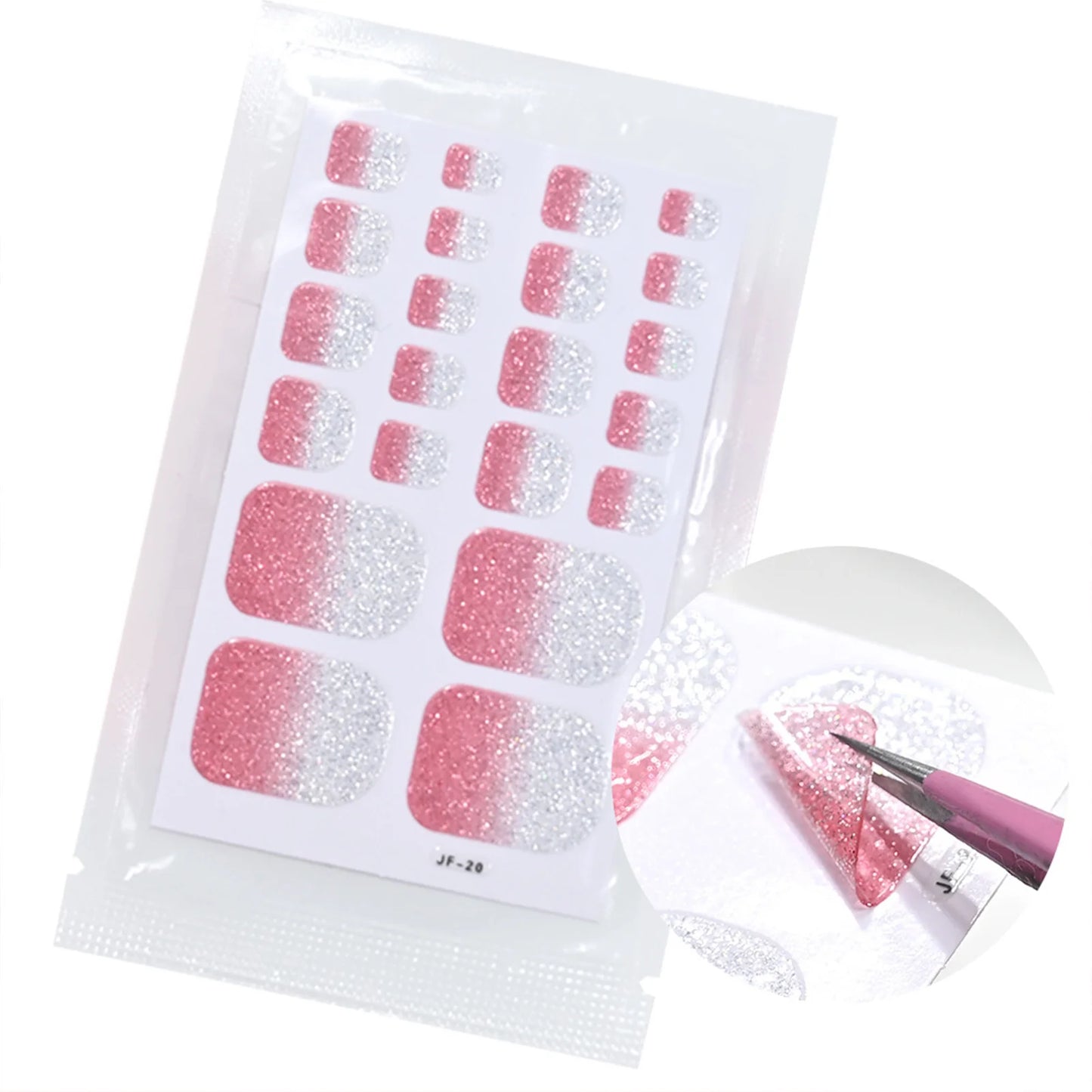 Gradient Glitter Toe Nail Stickers – Full Cover DIY Nail Art