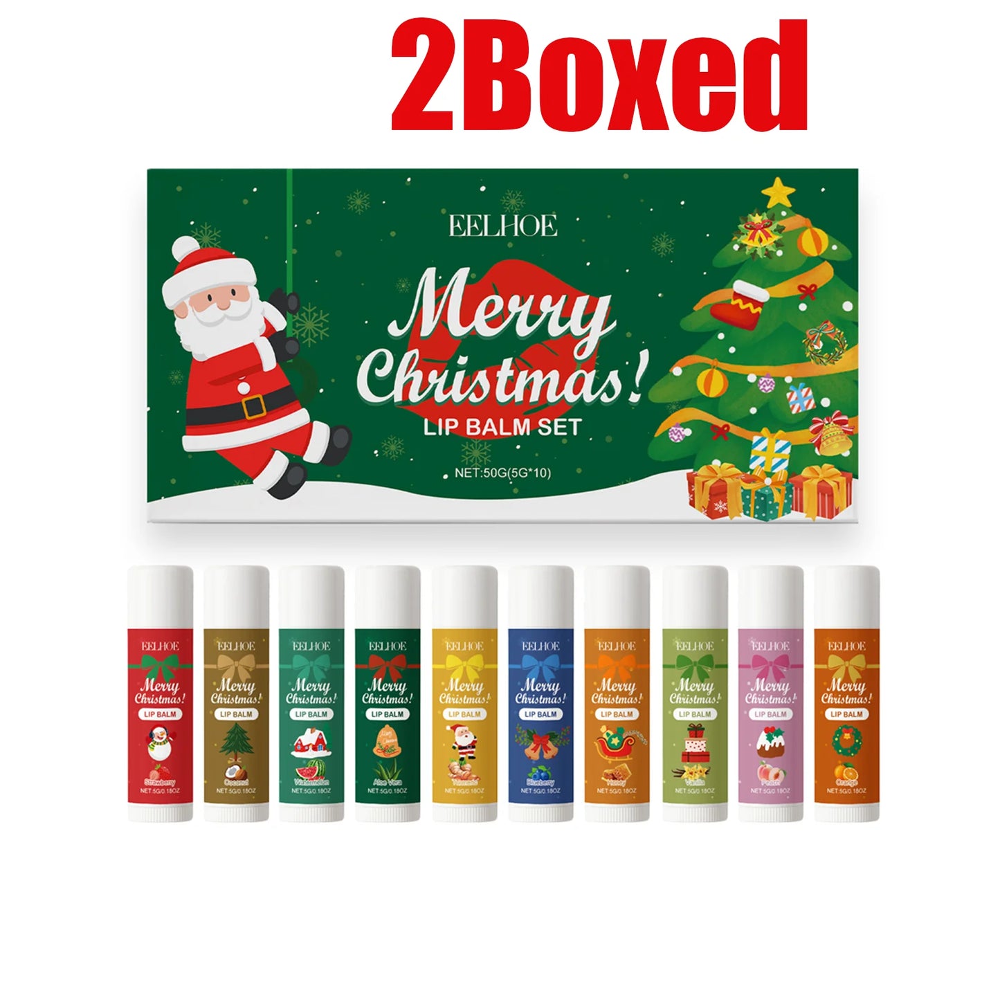 10-Piece Christmas Lip Balm Gift Set – 10 Flavors, Deep Hydration