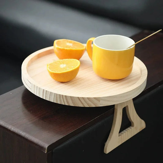 Wooden Sofa Armrest Tray Circular Clip Breakfast Home Use Foldable Peaceful Pleasures Health and Wellness